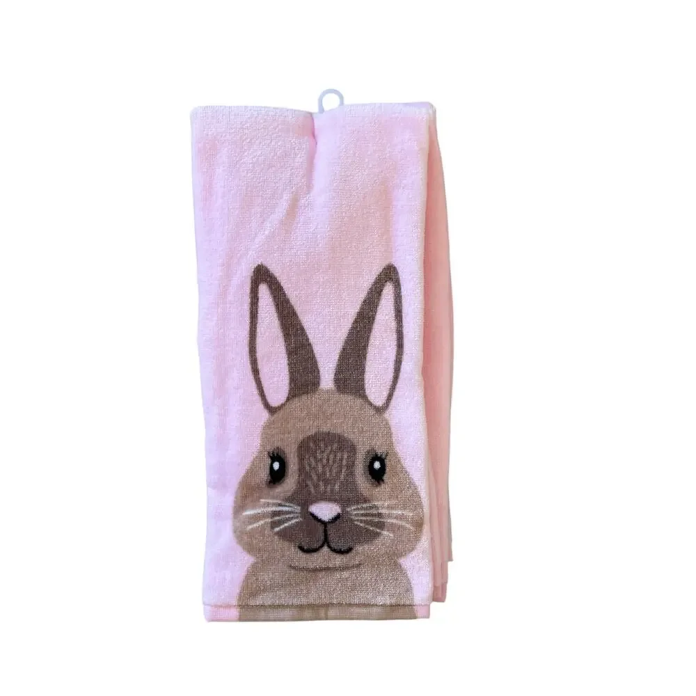 ISAAC MIZRAHI Pink Bunny Rabbit Cotton Kitchen Towels 19x28 Set of 3 Spring New
